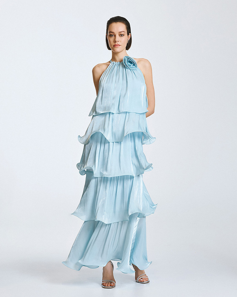 Halter dress with ruffles and flower - Access Fashion