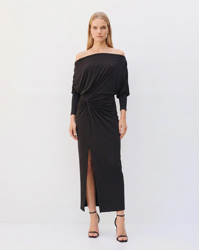 Maxi Dress With Knot Detail And Ruching - Access Fashion