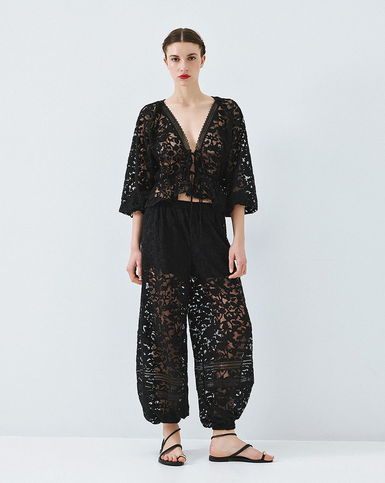 Devore Pants With Elastic Waistband - Access Fashion