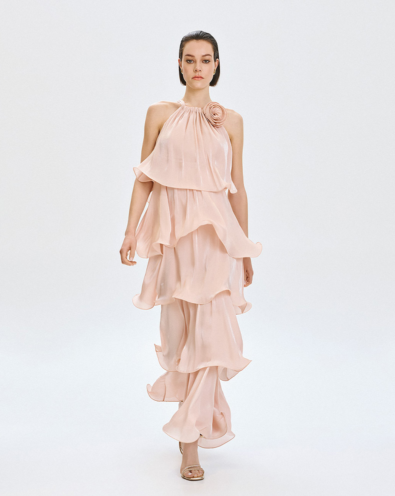 Halter dress with ruffles and flower - Access Fashion