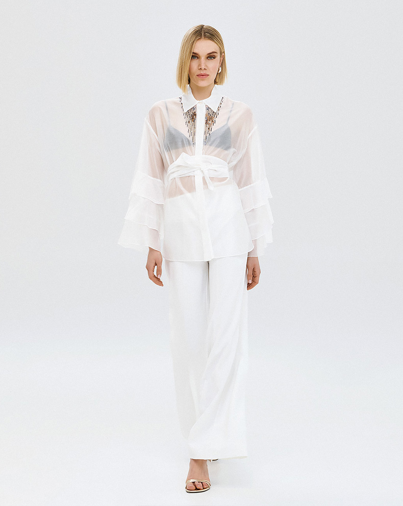 Shirt With Sequins And Ruffles - Access Fashion