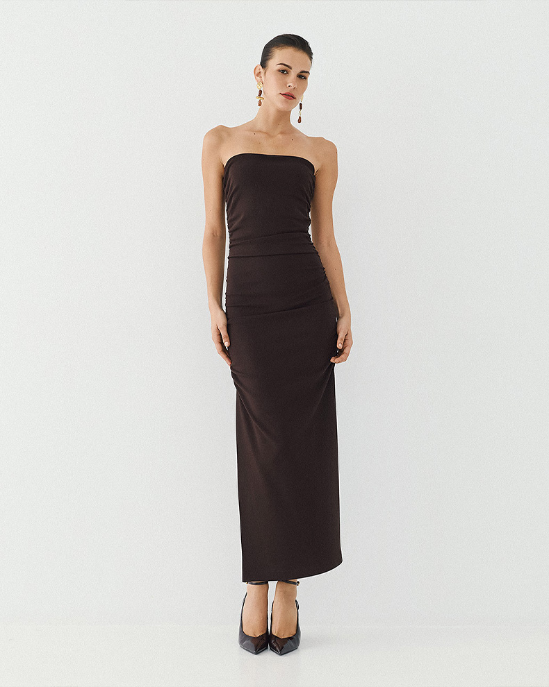 Strapless Midi Dress With Ruffles - Access Fashion