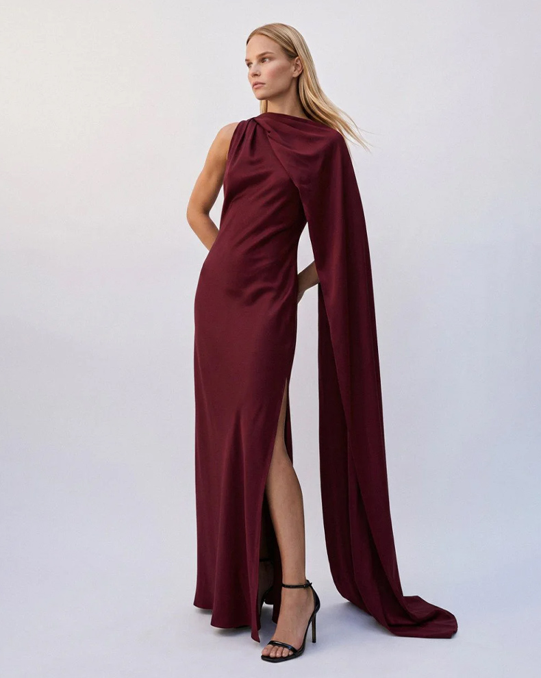 One Shoulder Maxi Dress With Scarf - Access Fashion