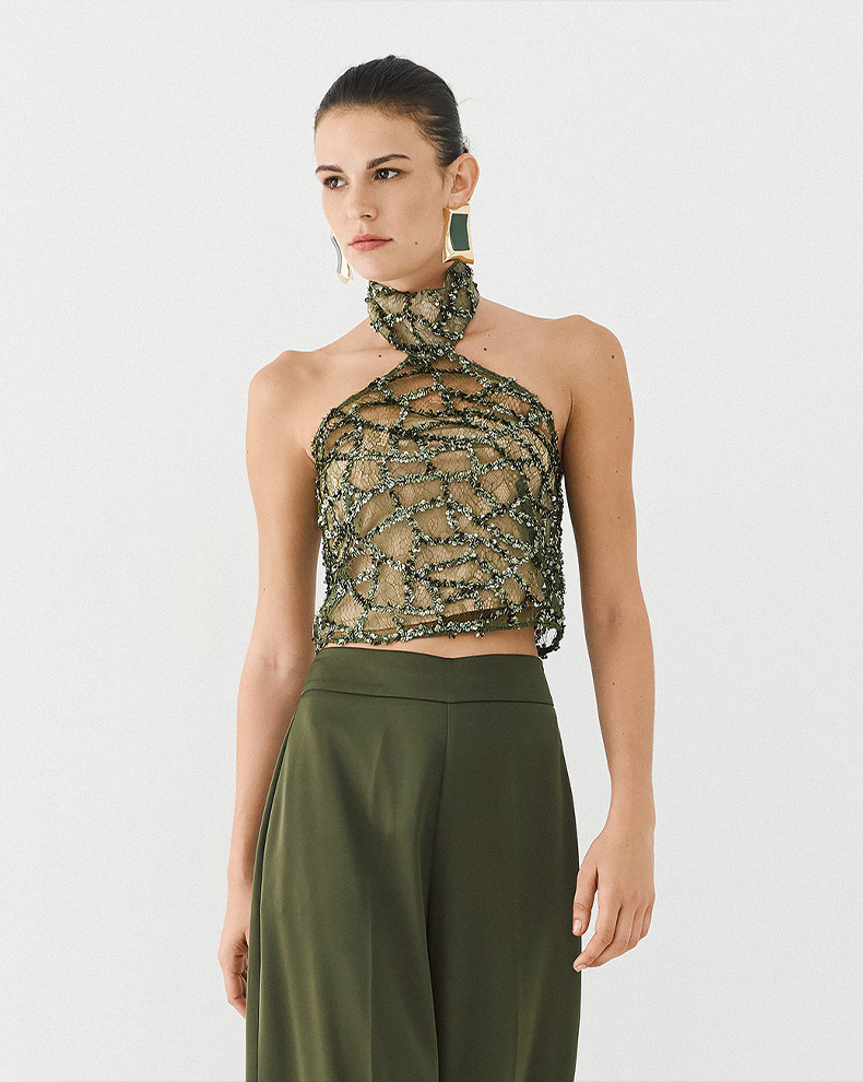 Halter Top With Sequins - Access Fashion