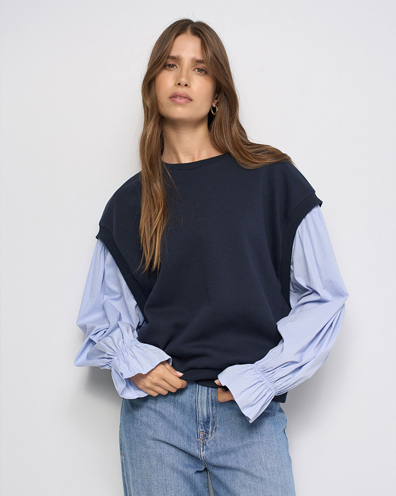 Sweatshirt With Woven Fabric Sleeves - Salsa Jeans