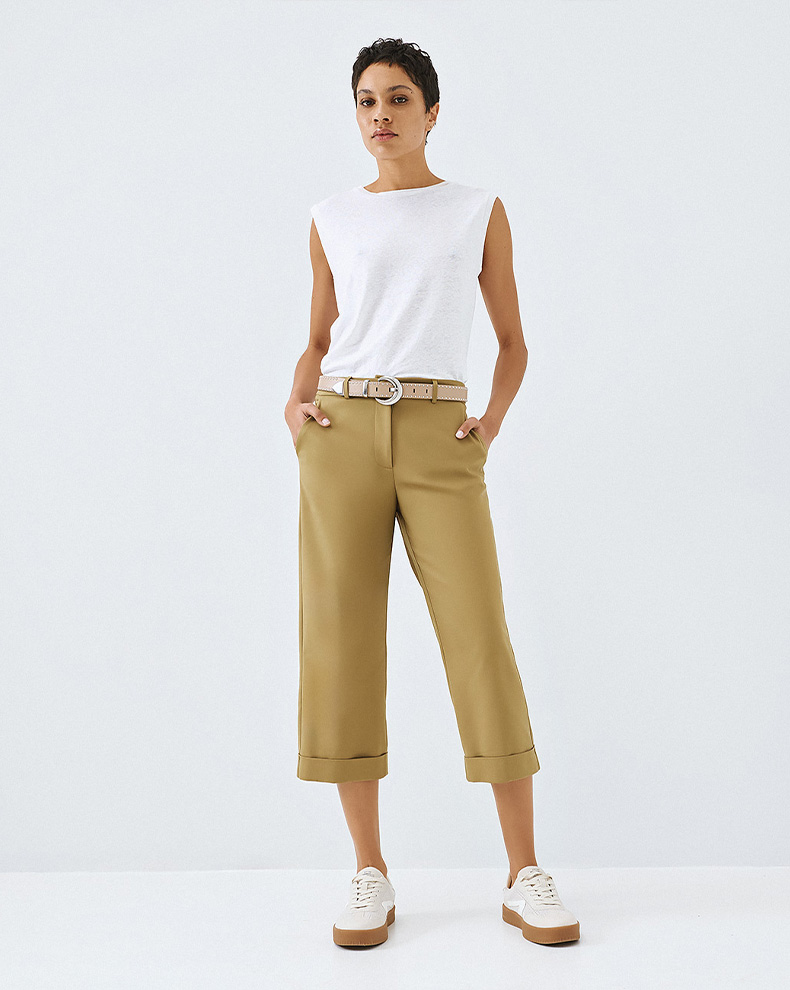 Cropped Pants With Turn Up Hems - Access Fashion