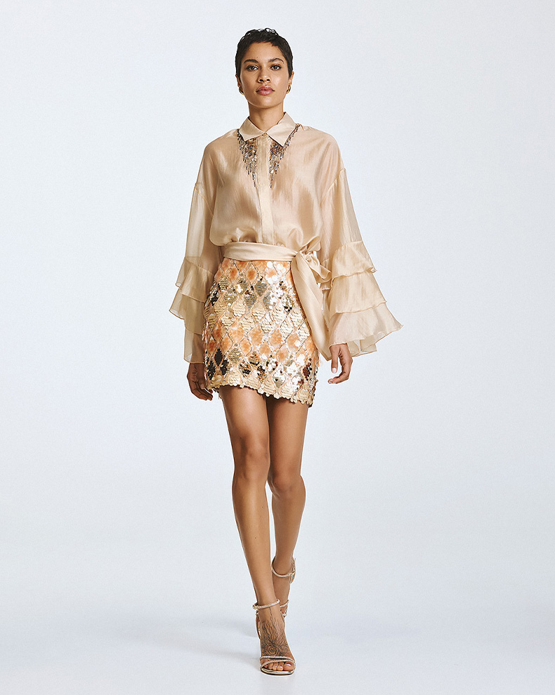 Shirt With Sequins And Ruffles - Access Fashion