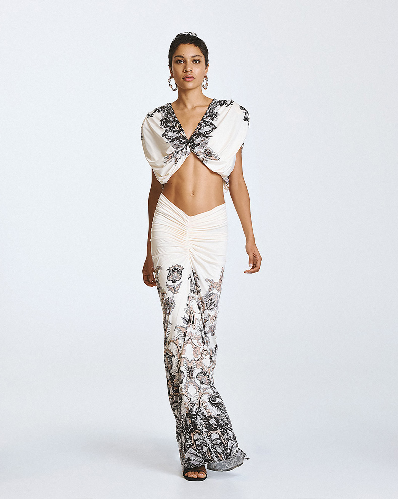 Printed Draped Top With Knot - Access Fashion