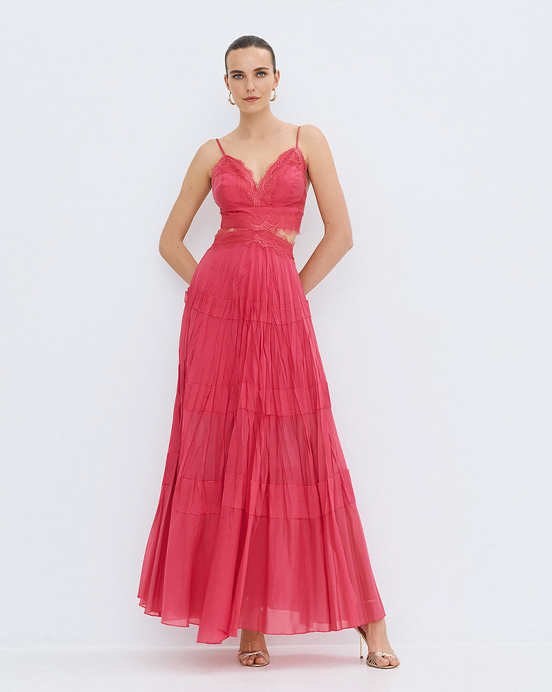 Maxi dress with slit and lace - Access Fashion
