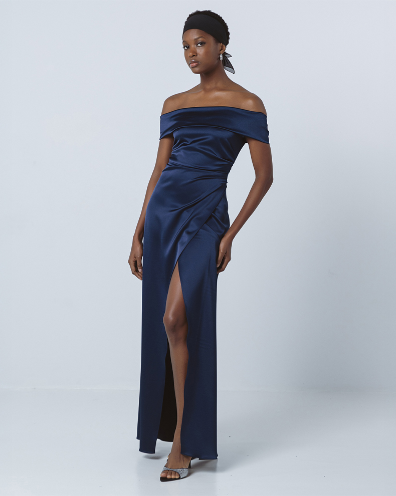Φόρεμα σατέν off-the-shoulder