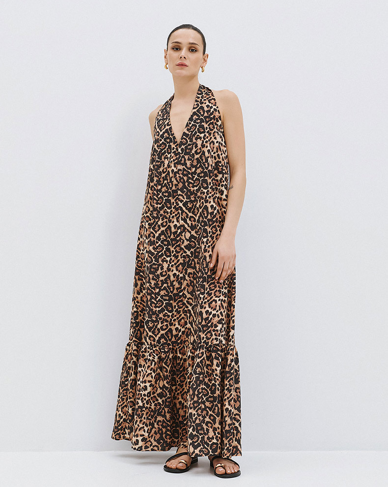 Leopard Halter Dress With Ruffles - Access Fashion