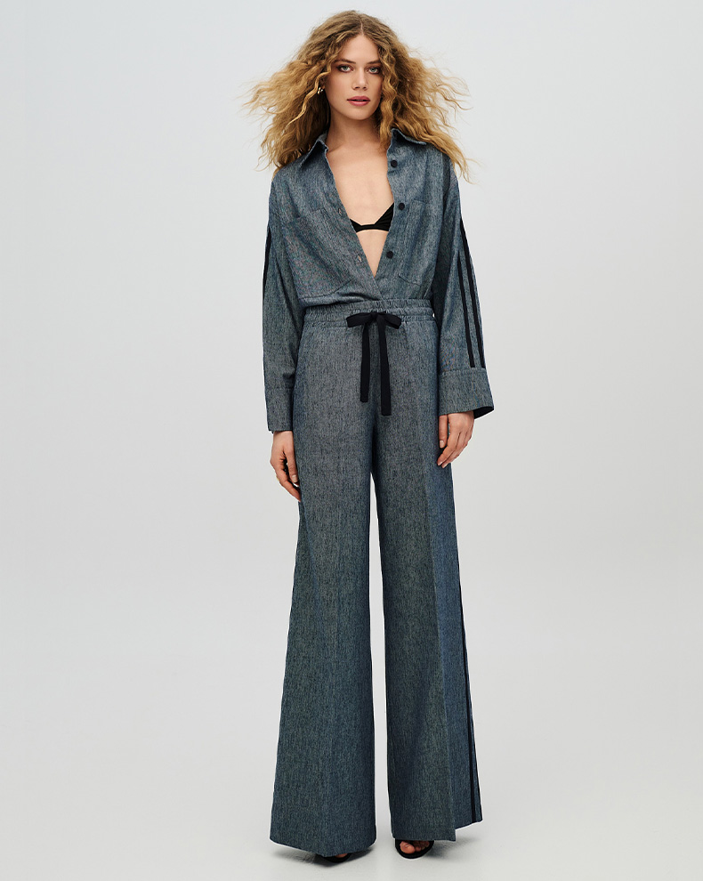 ELASTICATED WIDE LEG PANTS WITH STRIPPED PANTS - Access Fashion