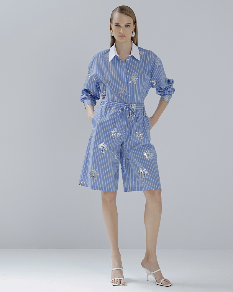 Striped Shirt With Sequin Embroidery - Access Fashion