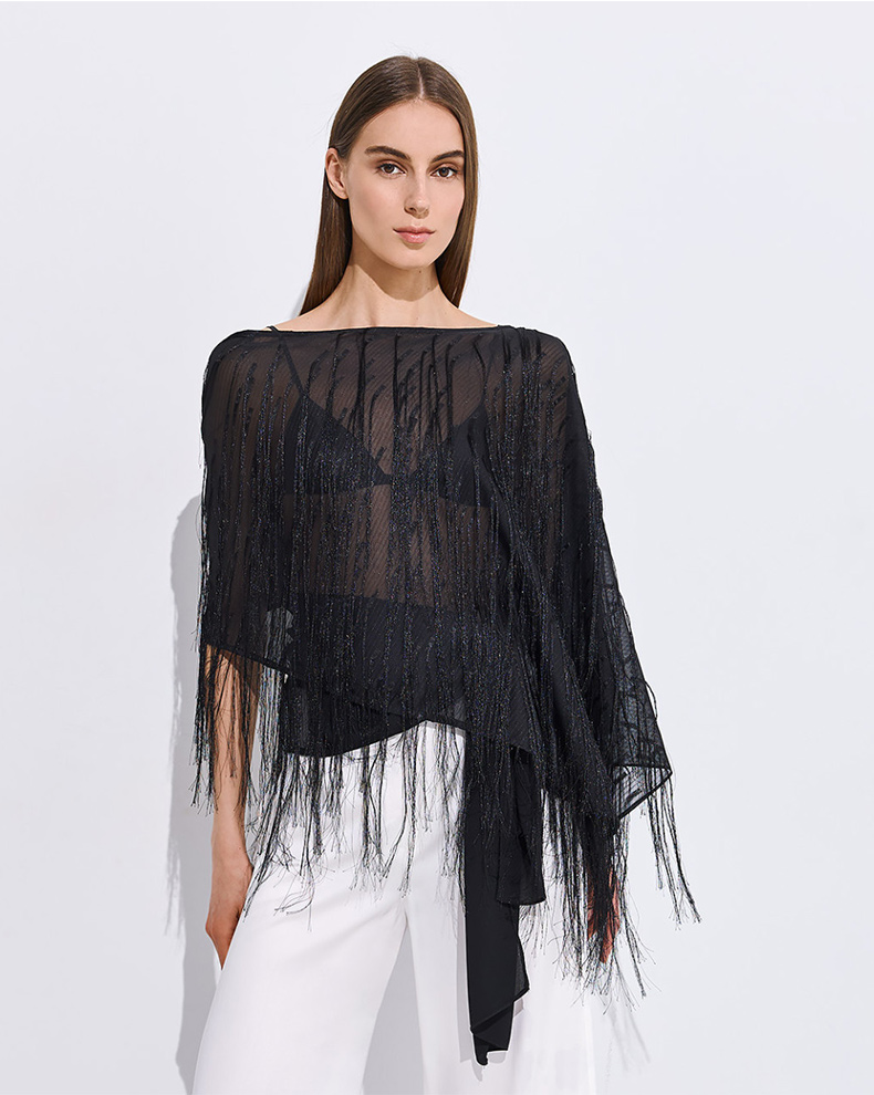 ONE SHOULDER BLOUSE WITH FRINGES