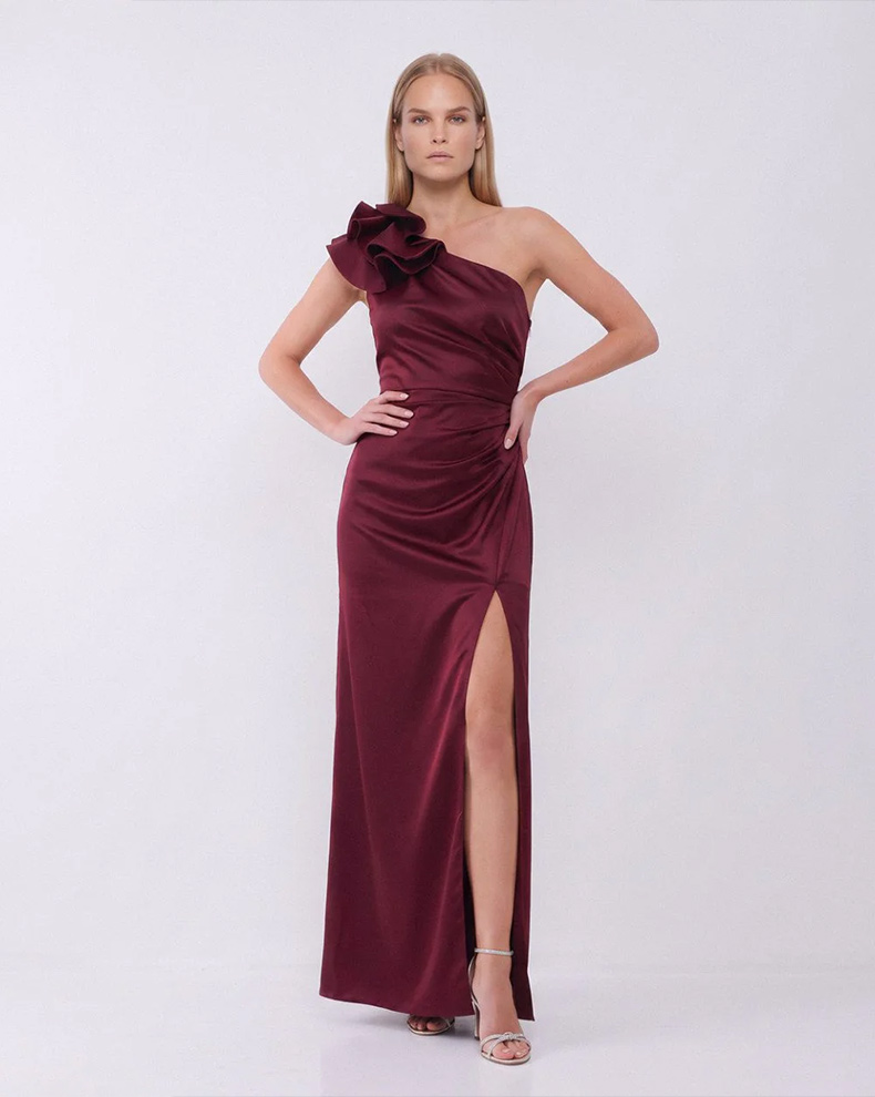 One Shoulder Maxi Dress With Ruffles - Access Fashion