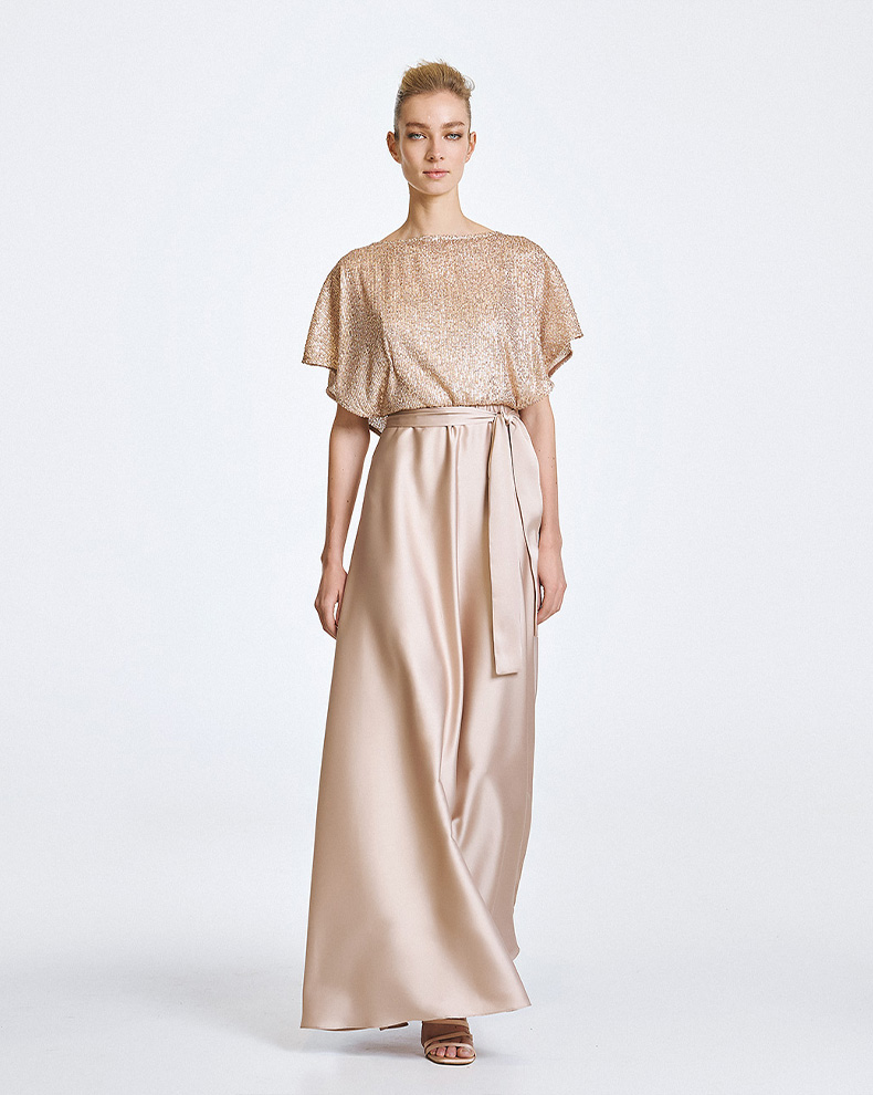 MAXI SATIN DRESS WITH SEQUINS - Access Fashion