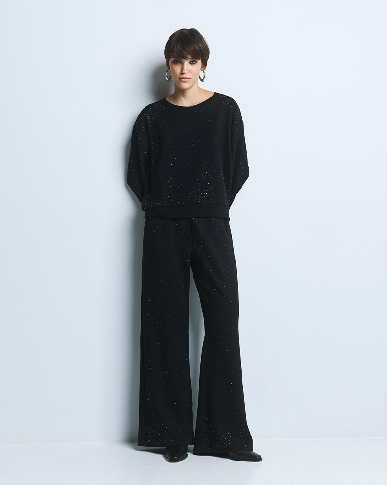 Pants With Elasticated Waist And Rhinestones - Access Fashion