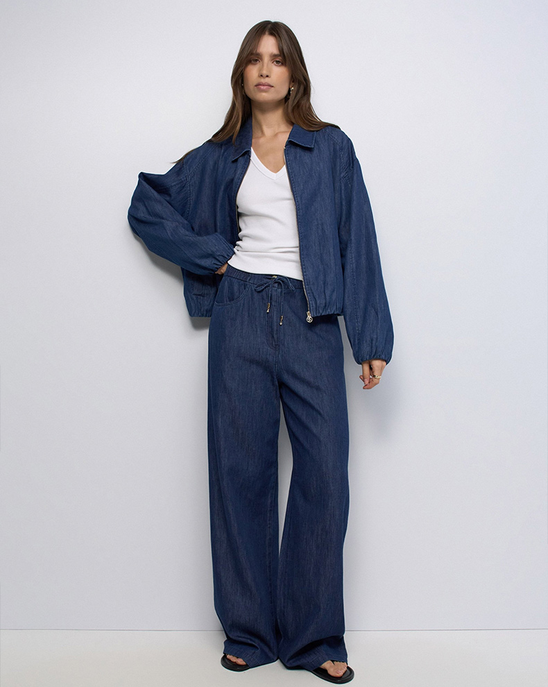 Wide Leg Light Denim Jogger Trouser
