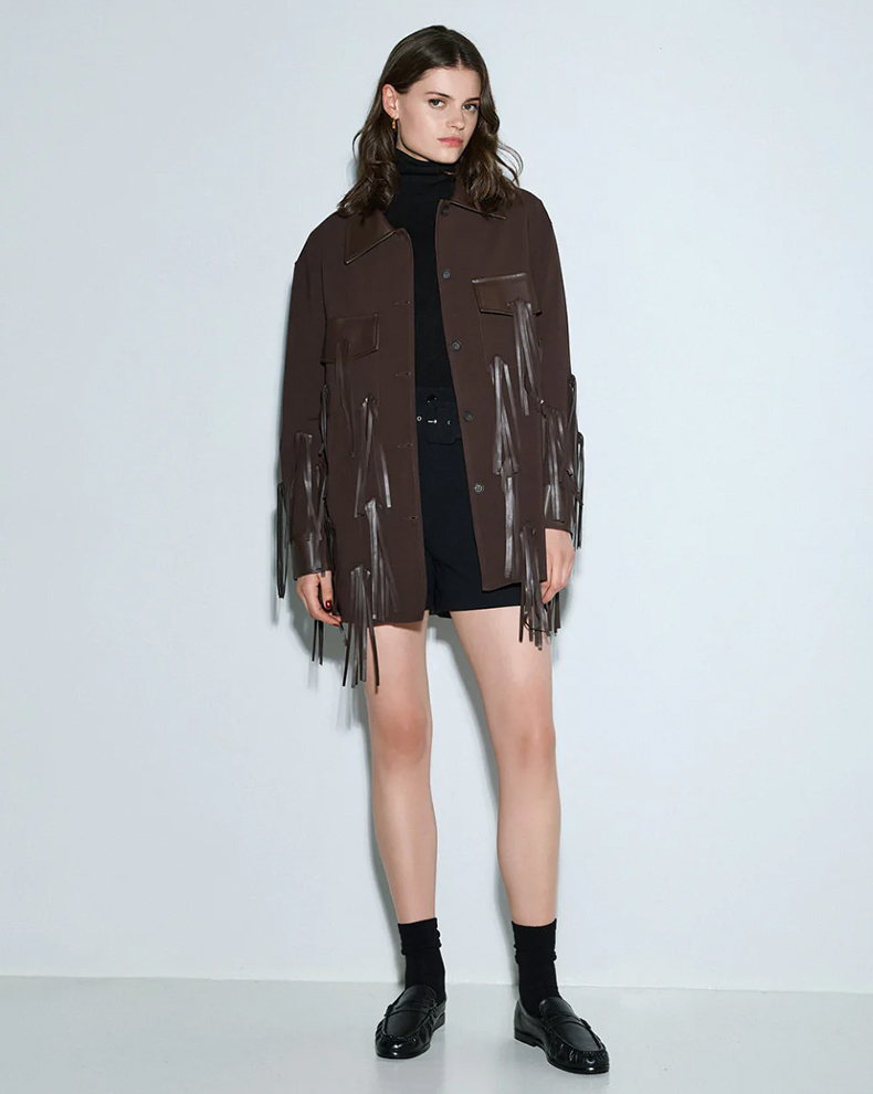 Leather look fringed jacket-Access Fashion