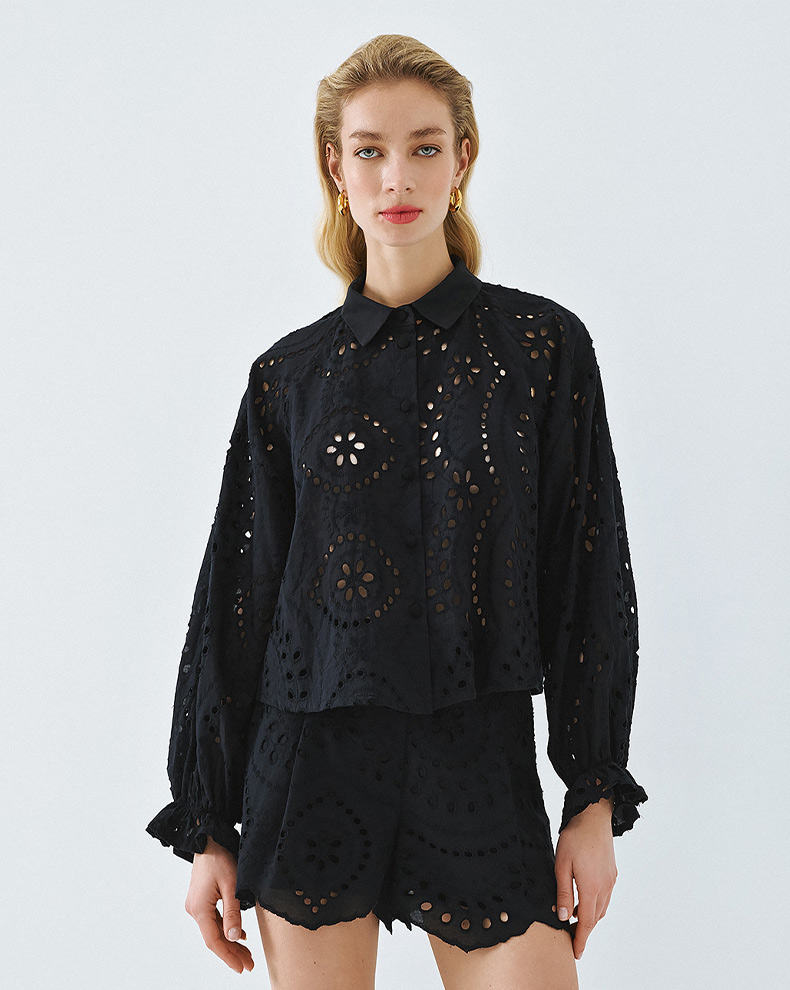 Broderie Shirt With Plastic Cuffs - Access Fashion
