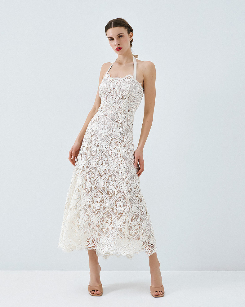 Lace Midi Dress With Belt - Access Fashion