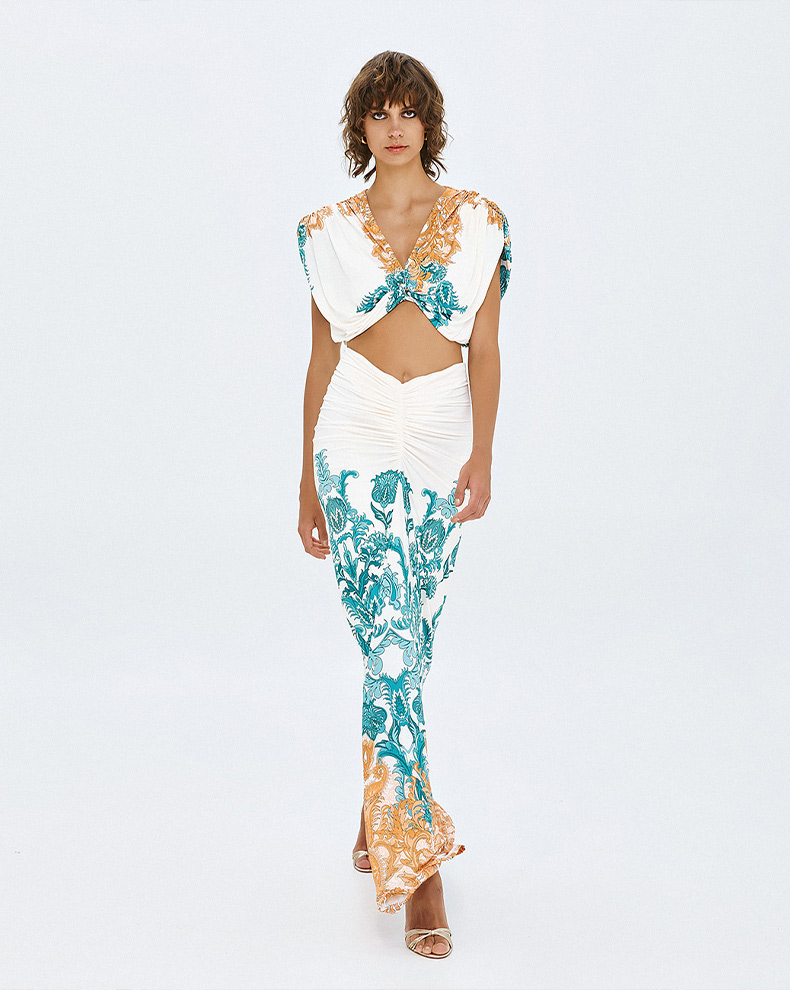 Printed Maxi Skirt With Ruffles - Access Fashion