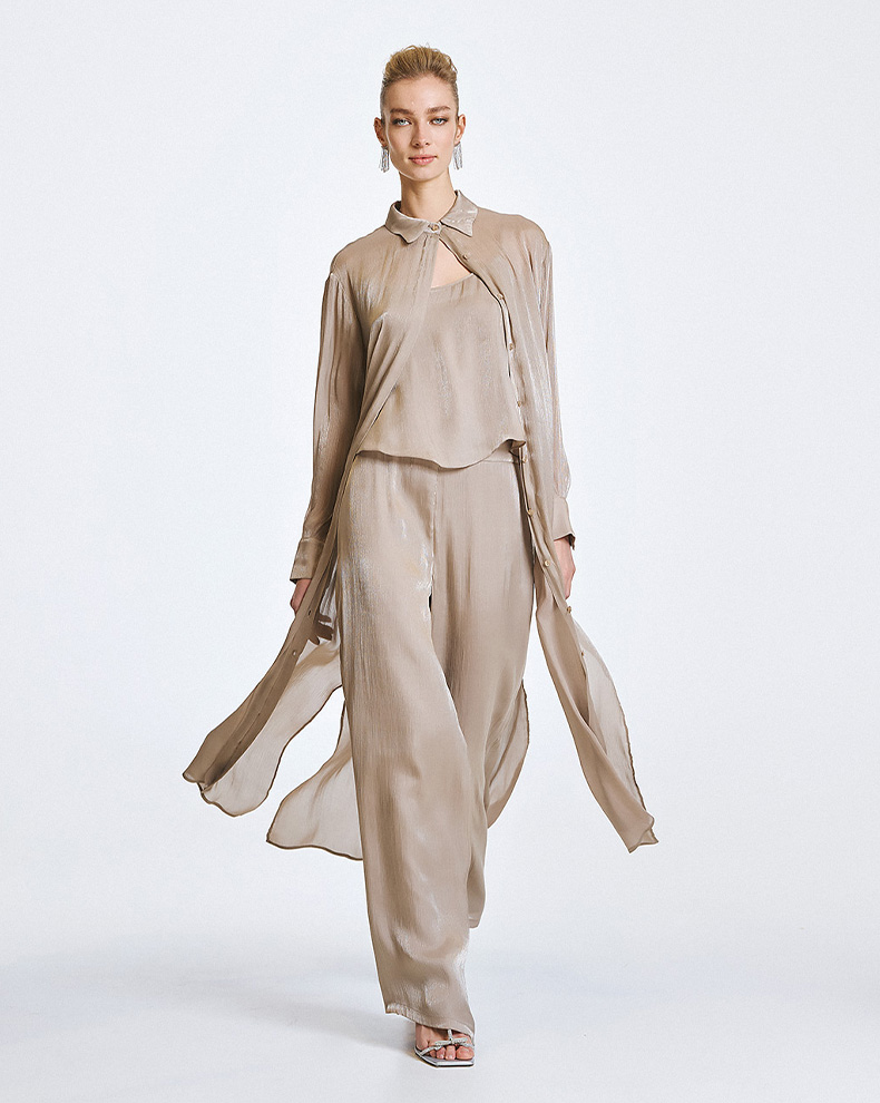 Wide Leg Pants With Shiny Finish - Access Fashion