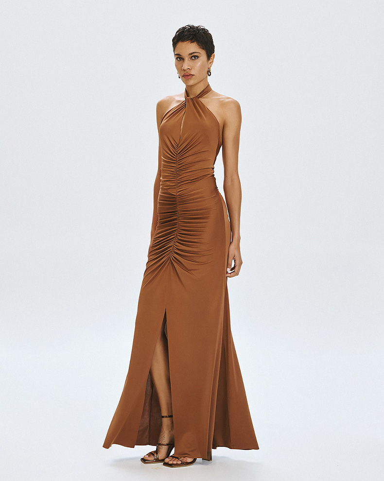Halter dress with slit and ruffles - Access Fashion