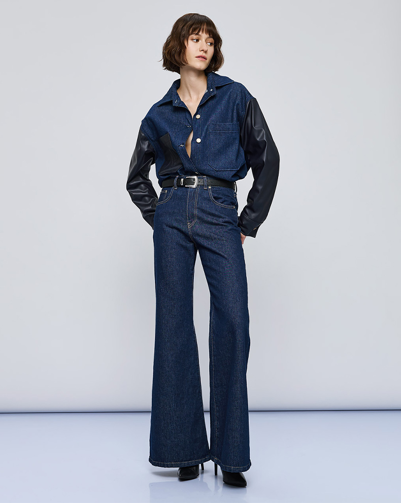Πουκάμισο denim με λεπτομέρειες όψης δέρματος