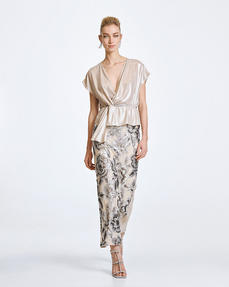 Midi Skirt With Floral Sequin Embroidery - Access Fashion