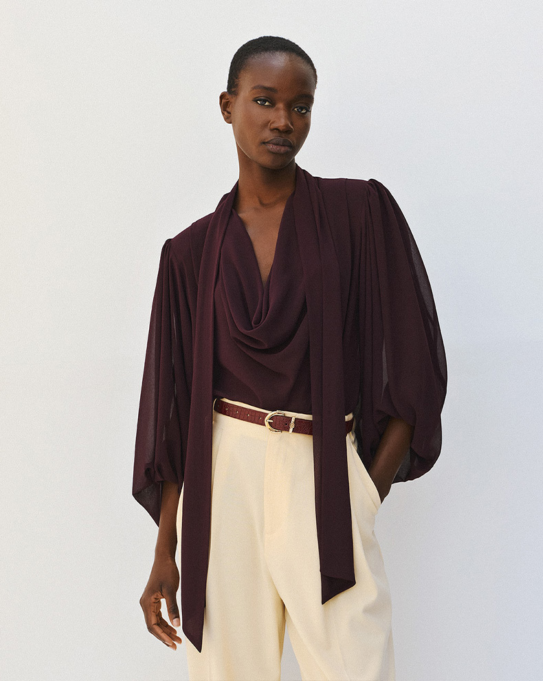 Draped Blouse With Detachable Scarf - Access Fashion
