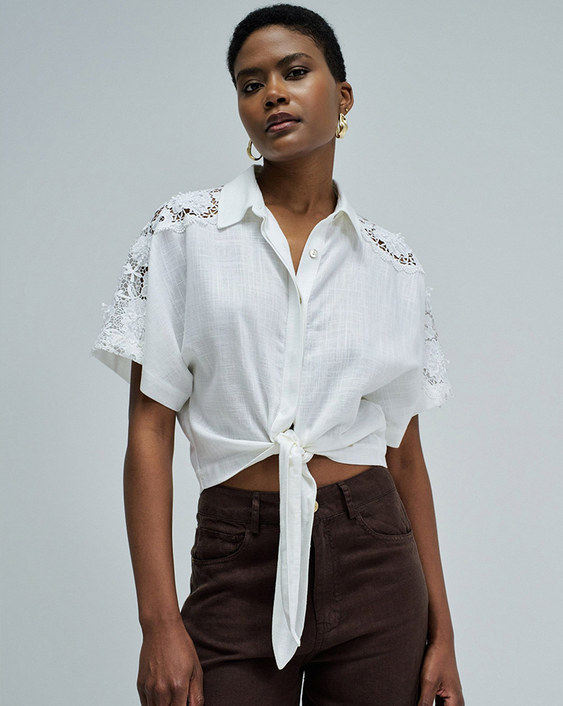 Shirt With Lace And Linen - Salsa Jeans