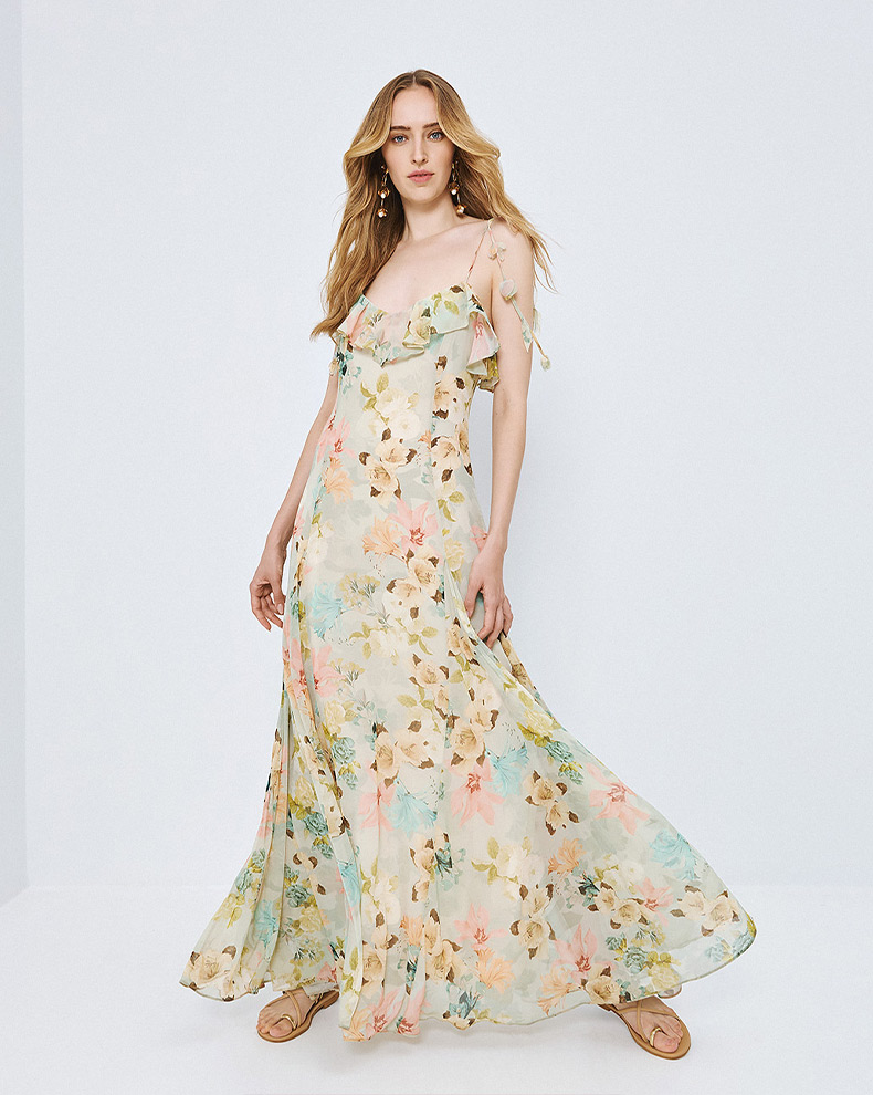 Long Floral Dress With Ruffles - Access Fashion