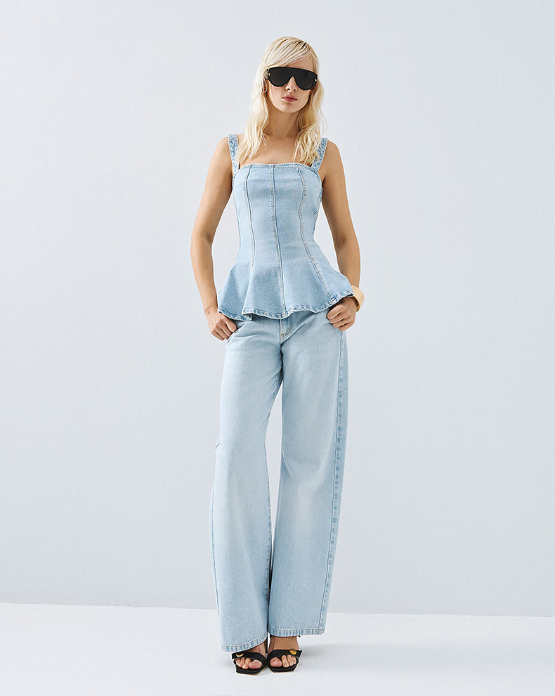 Denim Top With Peplum And Straps - Access Fashion