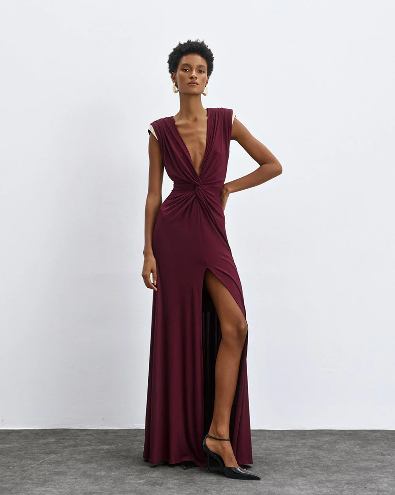 Maxi Dress With Knot And Slit - Access Fashion