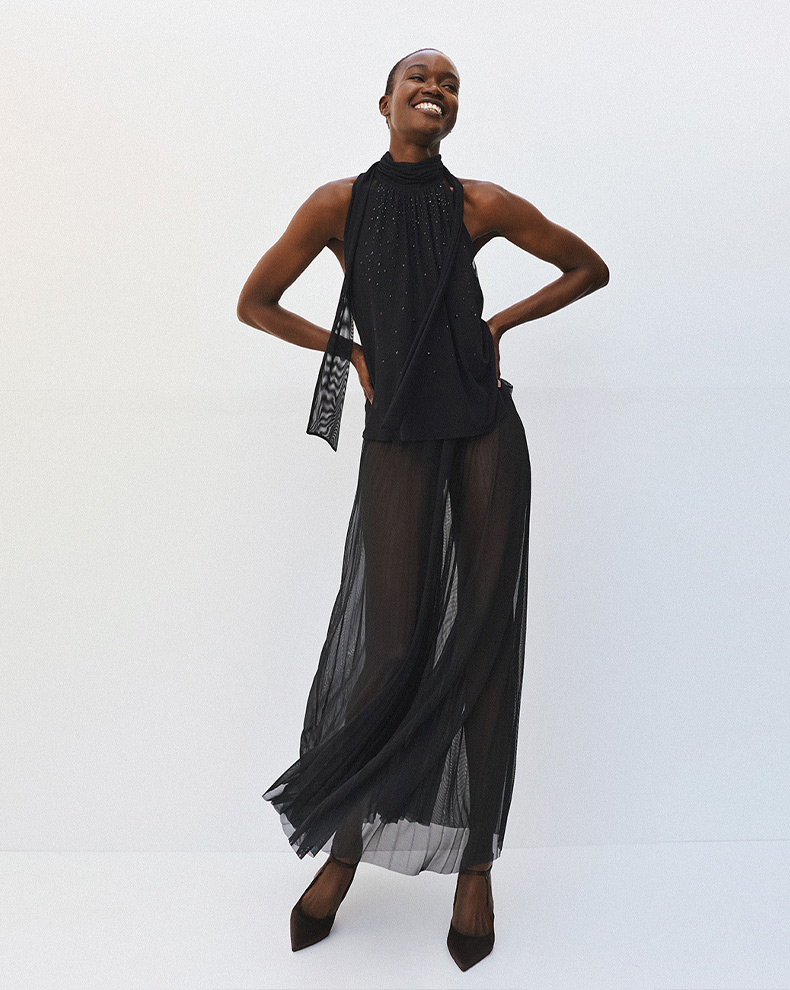 Transparent Halter Top With Rhinestones - Access Fashion