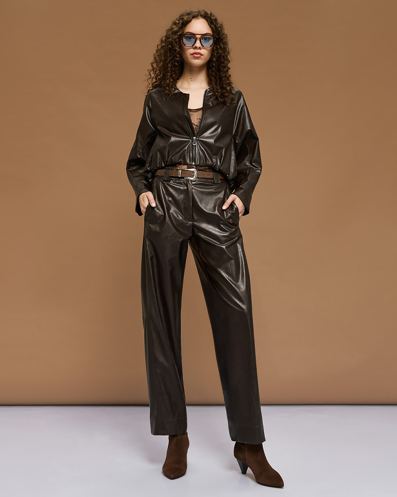 FAUX LEATHER JACKET WITH BATWING SLEEVES