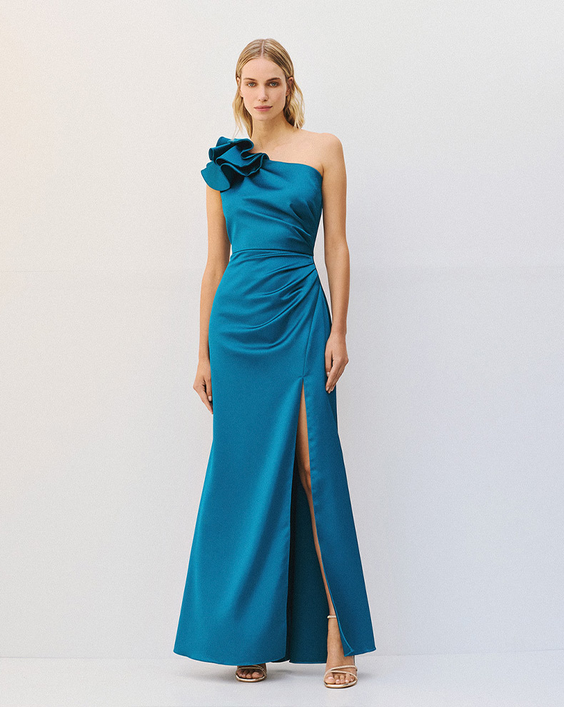 One Shoulder Maxi Dress With Ruffles - Access Fashion
