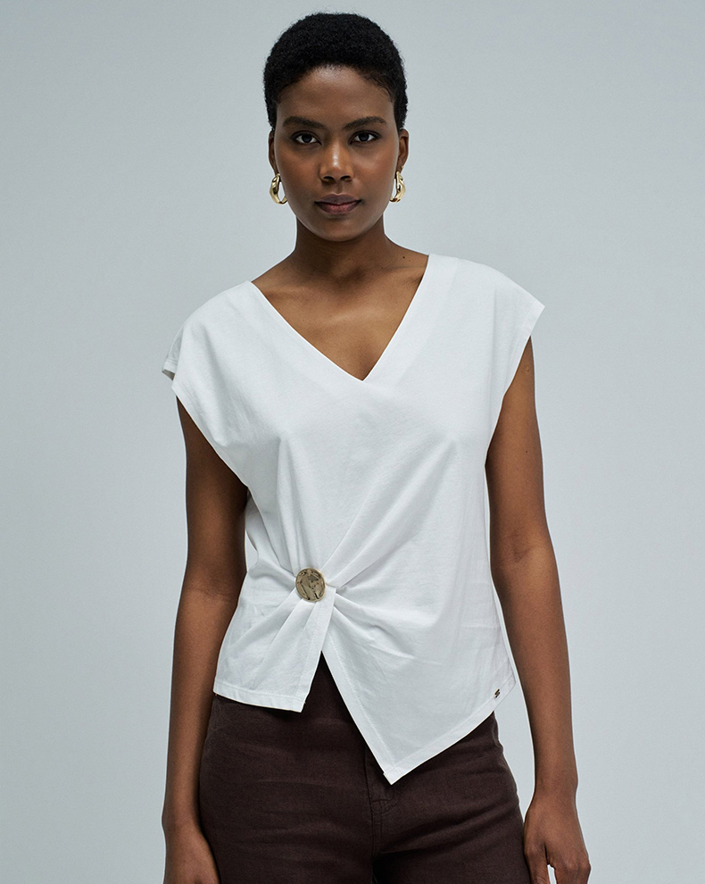 T-shirt With Removable Gold Metallic Application - Salsa Jeans
