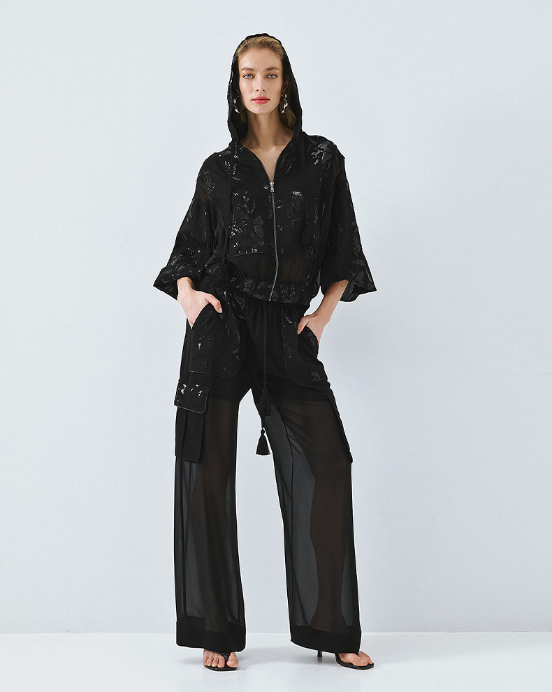 Cargo Pants With Transparency And Sequin Embroidery - Access Fashion