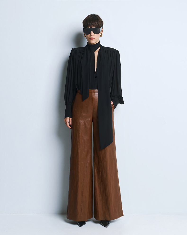 Pleated Faux Leather Pants - Access Fashion