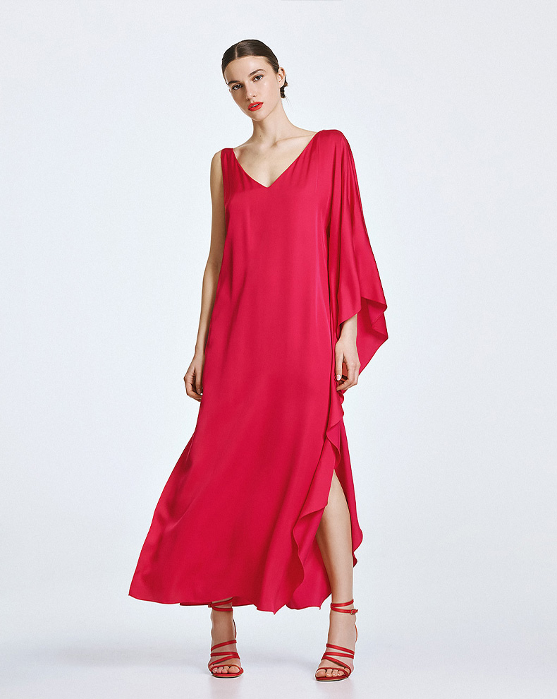 Satin dress with asymmetric sleeves - Access Fashion