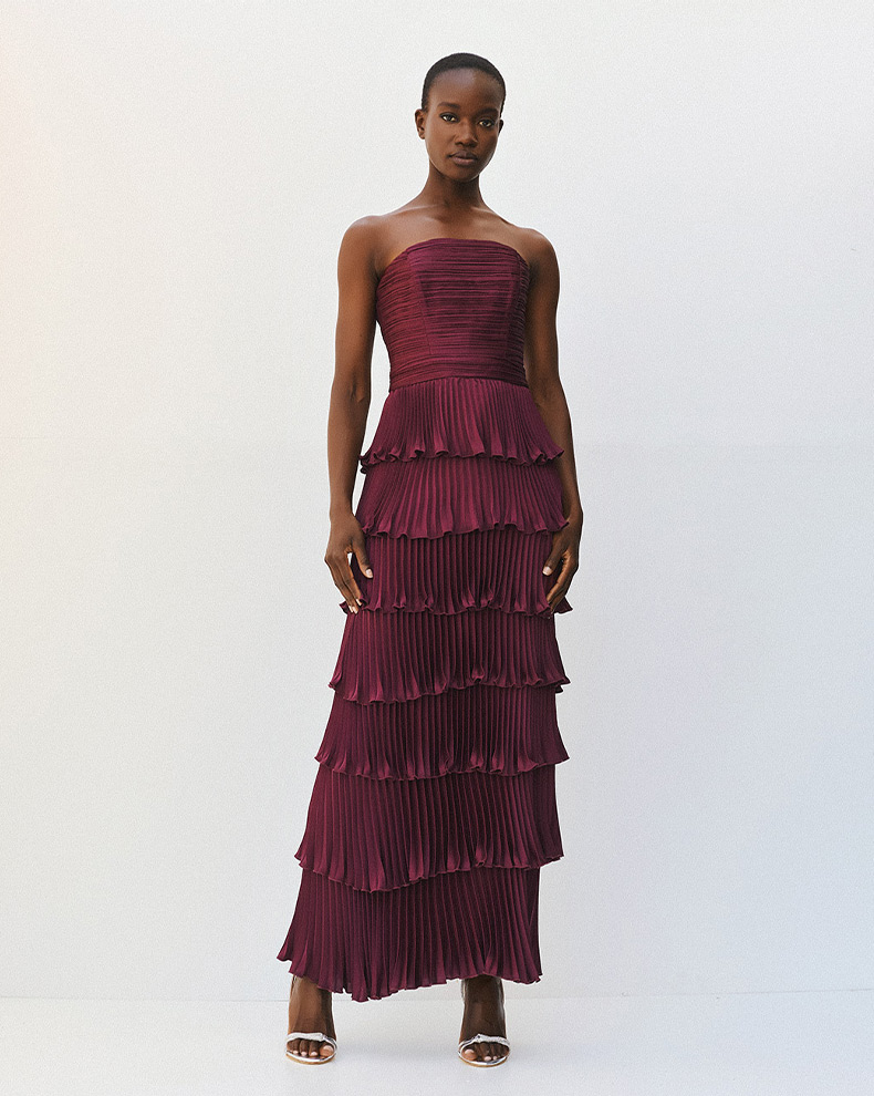 Pleated Maxi Dress With Ruffles - Access Fashion