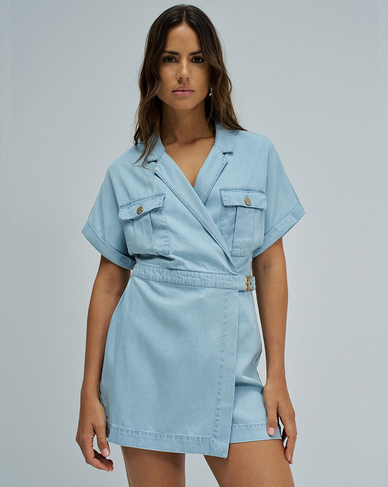 Short Overall In Light Denim - Salsa Jeans