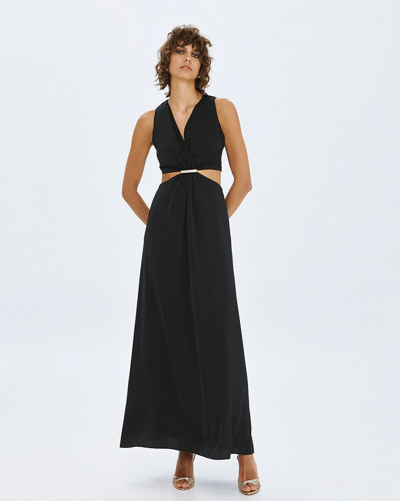 Cut Out Maxi Dress With Metallic Detail - Access Fashion