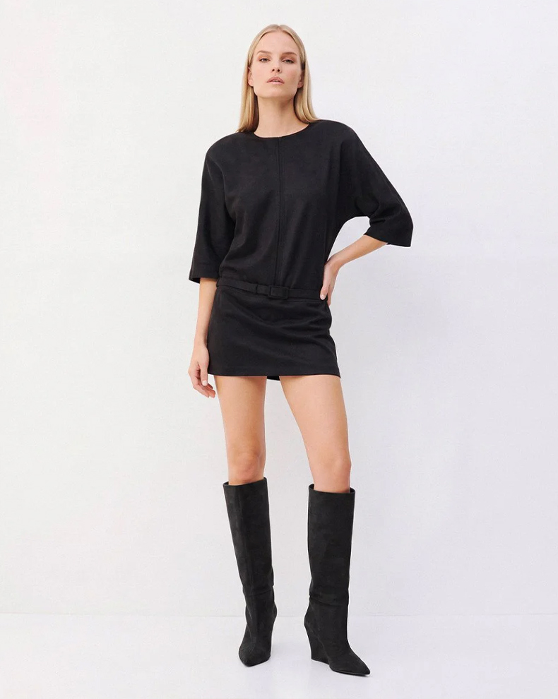 Suede Mini Dress With Belt - Access Fashion