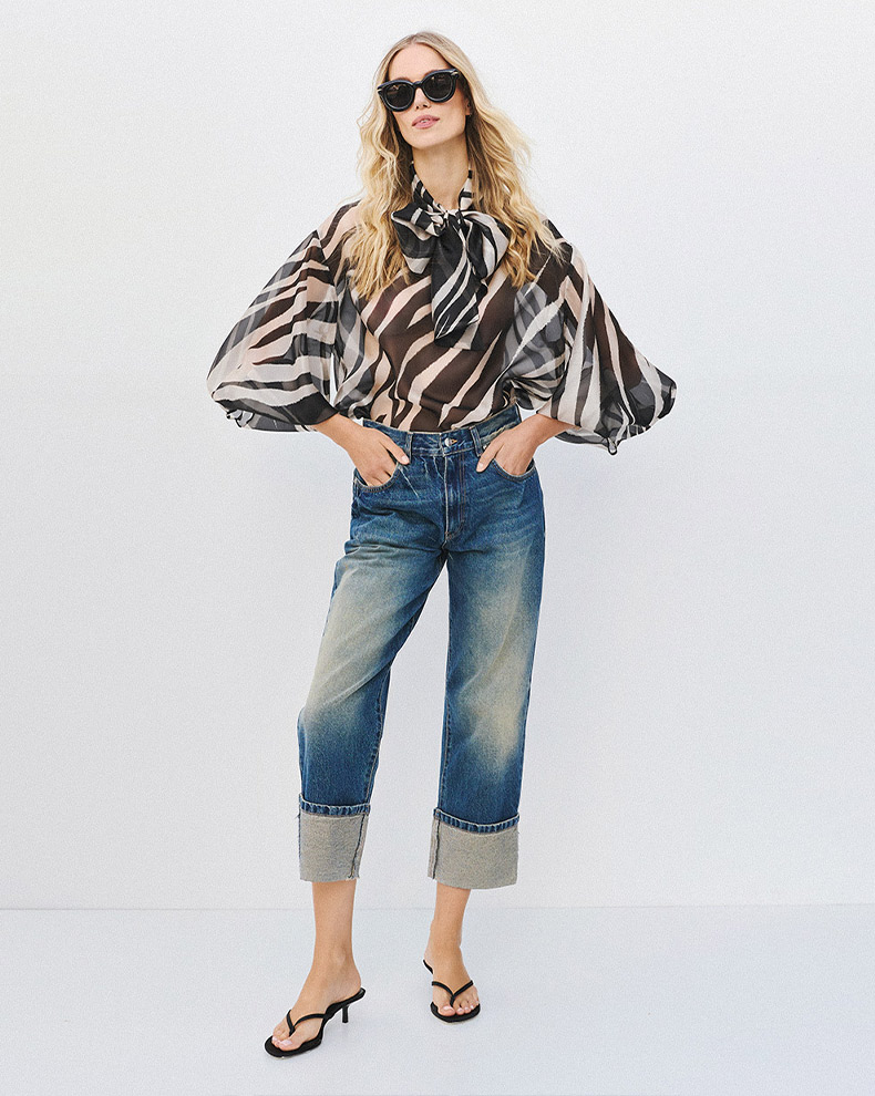 Animal Print Blouse With Tie - Access Fashion