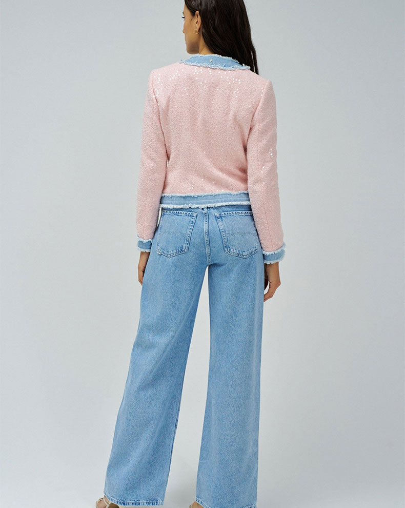 CHANEL-STYLE TWEED JACKET W/DENIM ACCENT