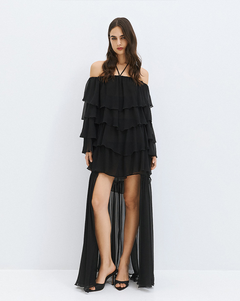 Asymmetrical Dress With Ruffles - Access Fashion