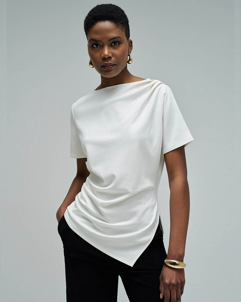 Asymmetrical T-shirt With Gathering - Salsa Jeans